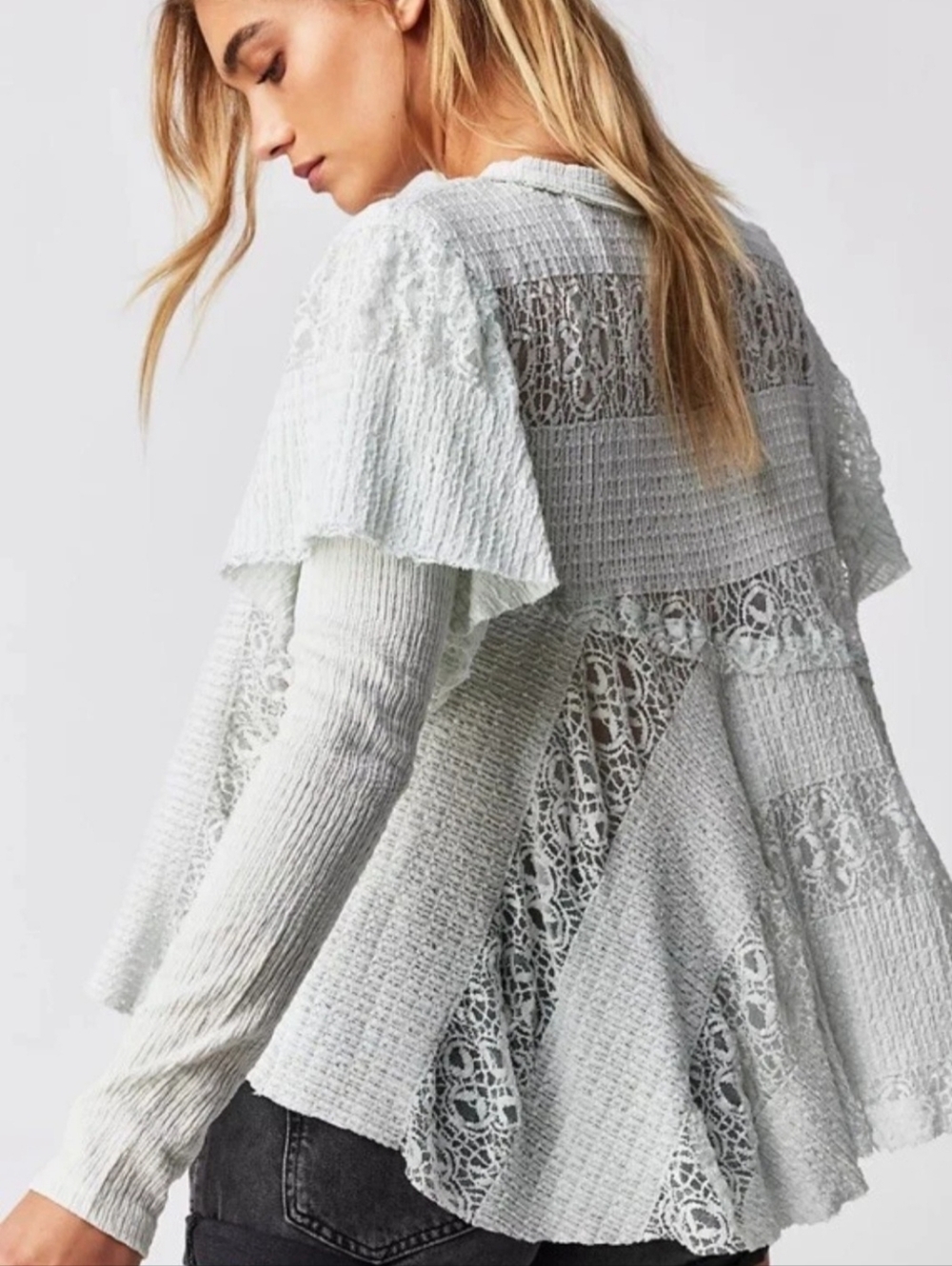 NWOT Free People Snowfall Lace Patchwork Ruffles Tunic - Picture 13 of 13